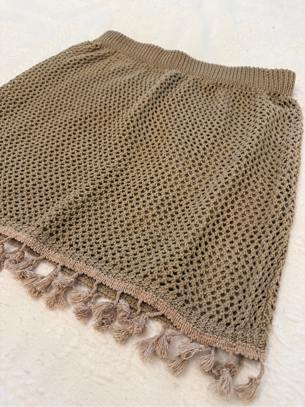 Women's Knit Tassel Hem Skirt Cover-Up in Taupe
